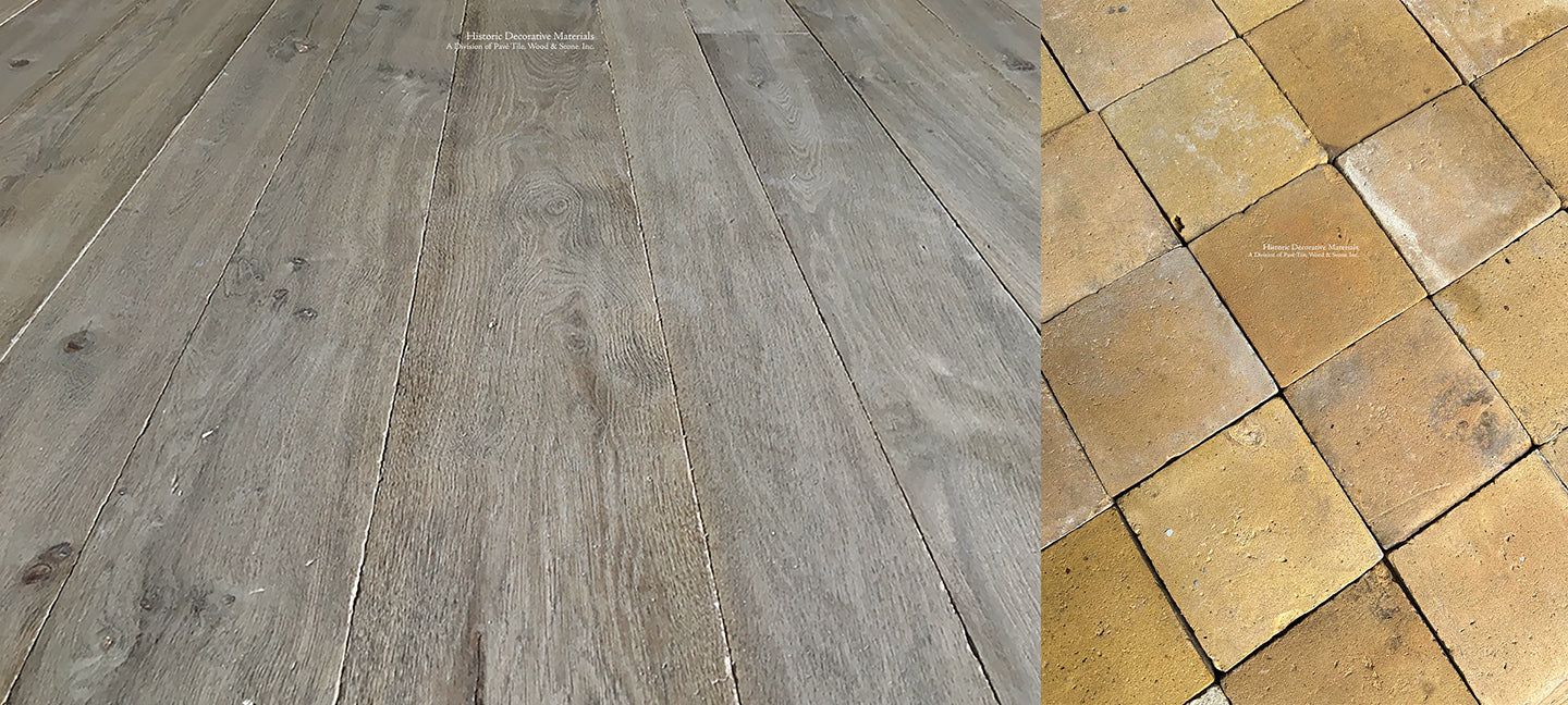 Interior designers love to pair pale yellow French reclaimed terra cotta tiles with gray antique French oak floors.