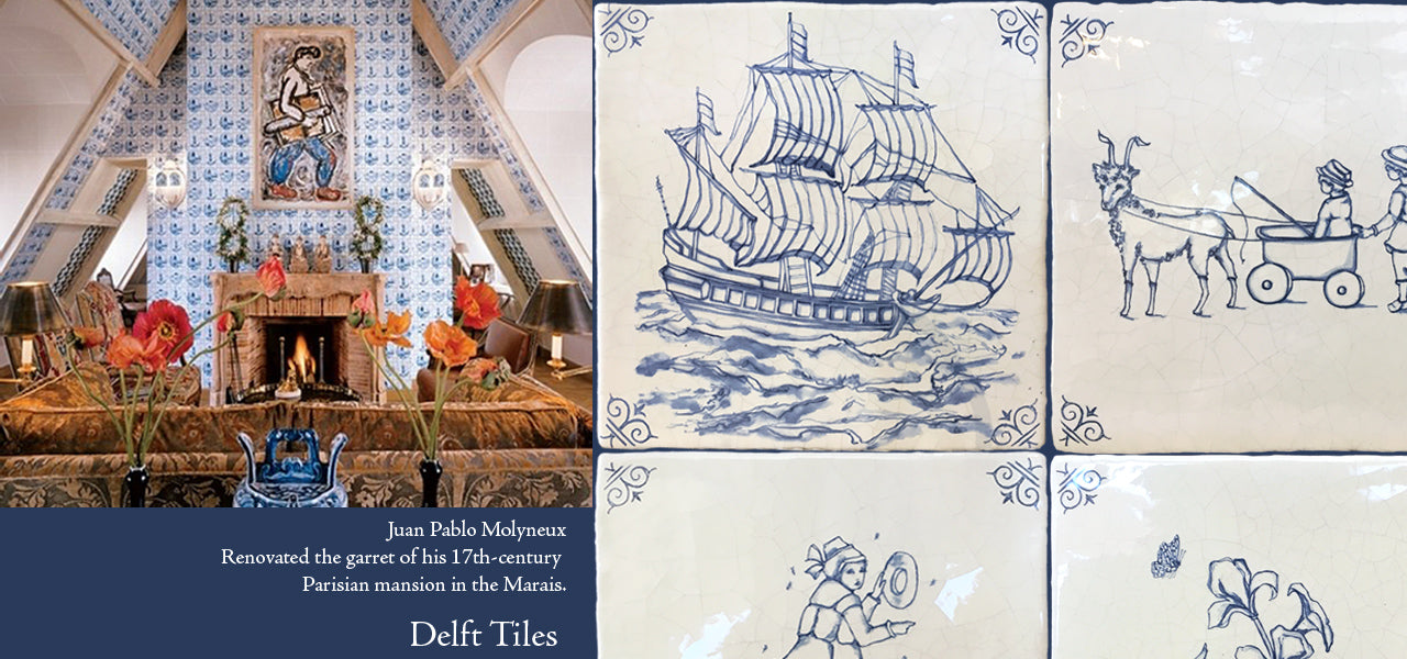 Hand painted Delft Tiles from 17th Amsterdam add history and elegance to kitchen backsplashes.