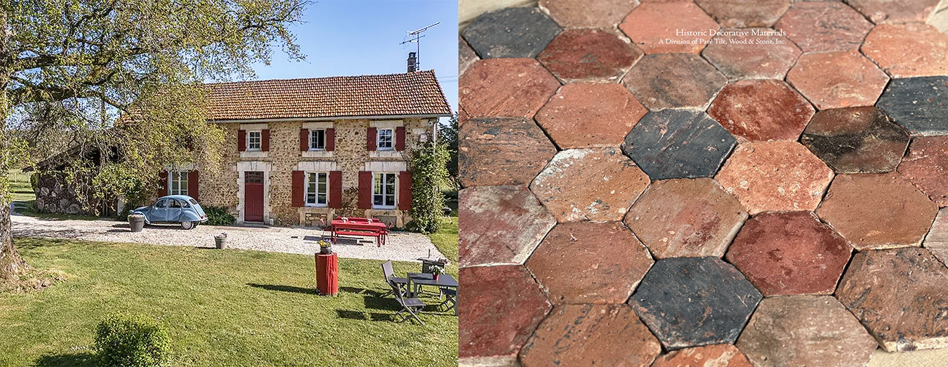 Easily imagine how fabulous a front entry would be in this French home with these antique French terra cotta tiles.