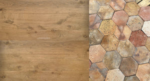 Hautvillers French Reclaimed Terra Cotta Tile Hexagons + 18th Century French Oak Floors in Wide Plank Solid or Engineered - The Country House Collection: FALLEN ACORN