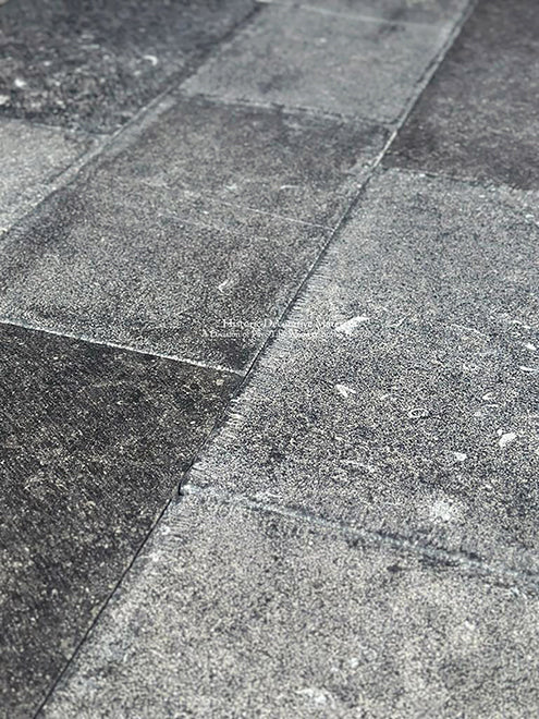 Hand-finished antiqued Olde Stones of Oud-Rekem Antiqued Belgian Bluestone Flooring.