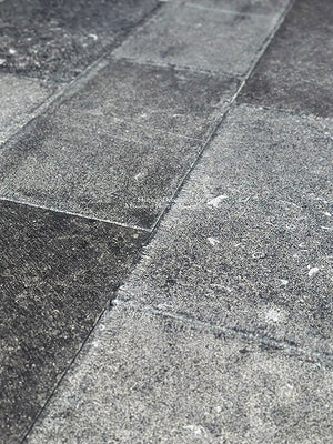 Hand-finished antiqued Olde Stones of Oud-Rekem Antiqued Belgian Bluestone Flooring.