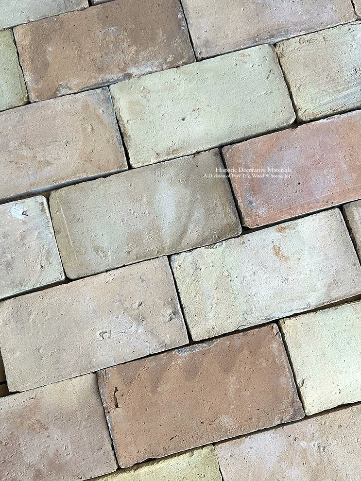 Installing a French reclaimed parefeuille terra cotta tile using an off-set pattern is the secret to an authentic French floor.