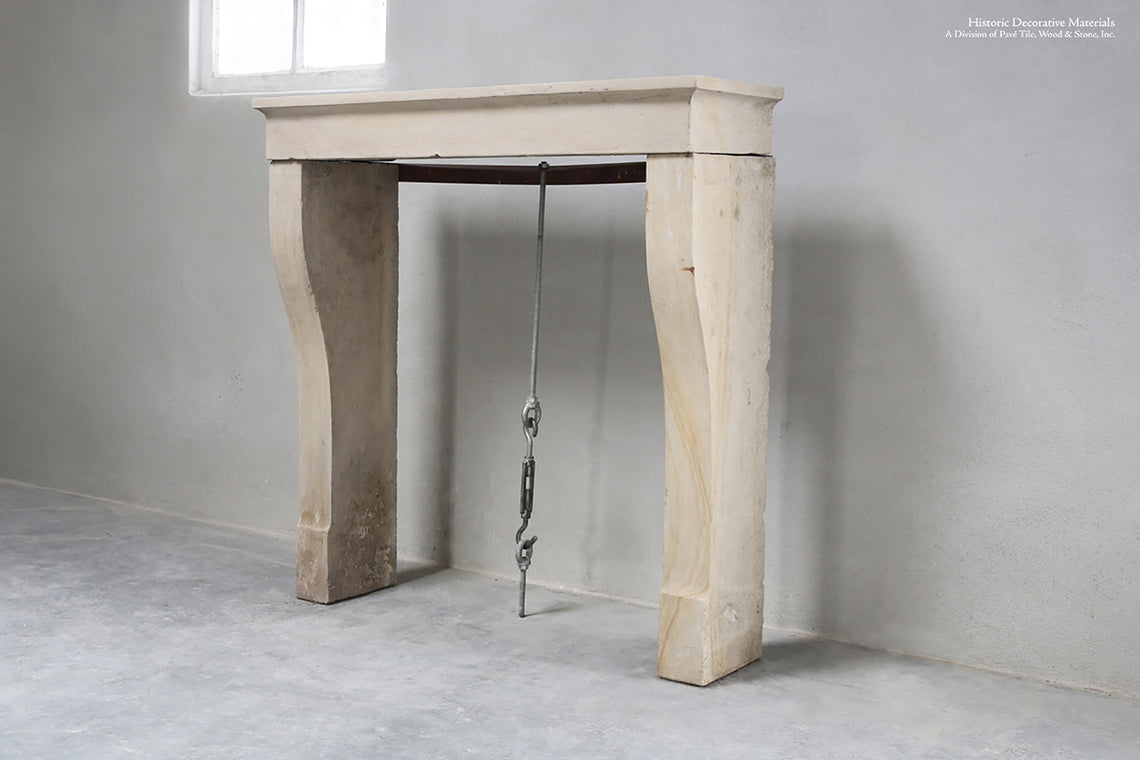 19th Century French Bourgogne Limestone Campagnarde Style Fireplace Mantel