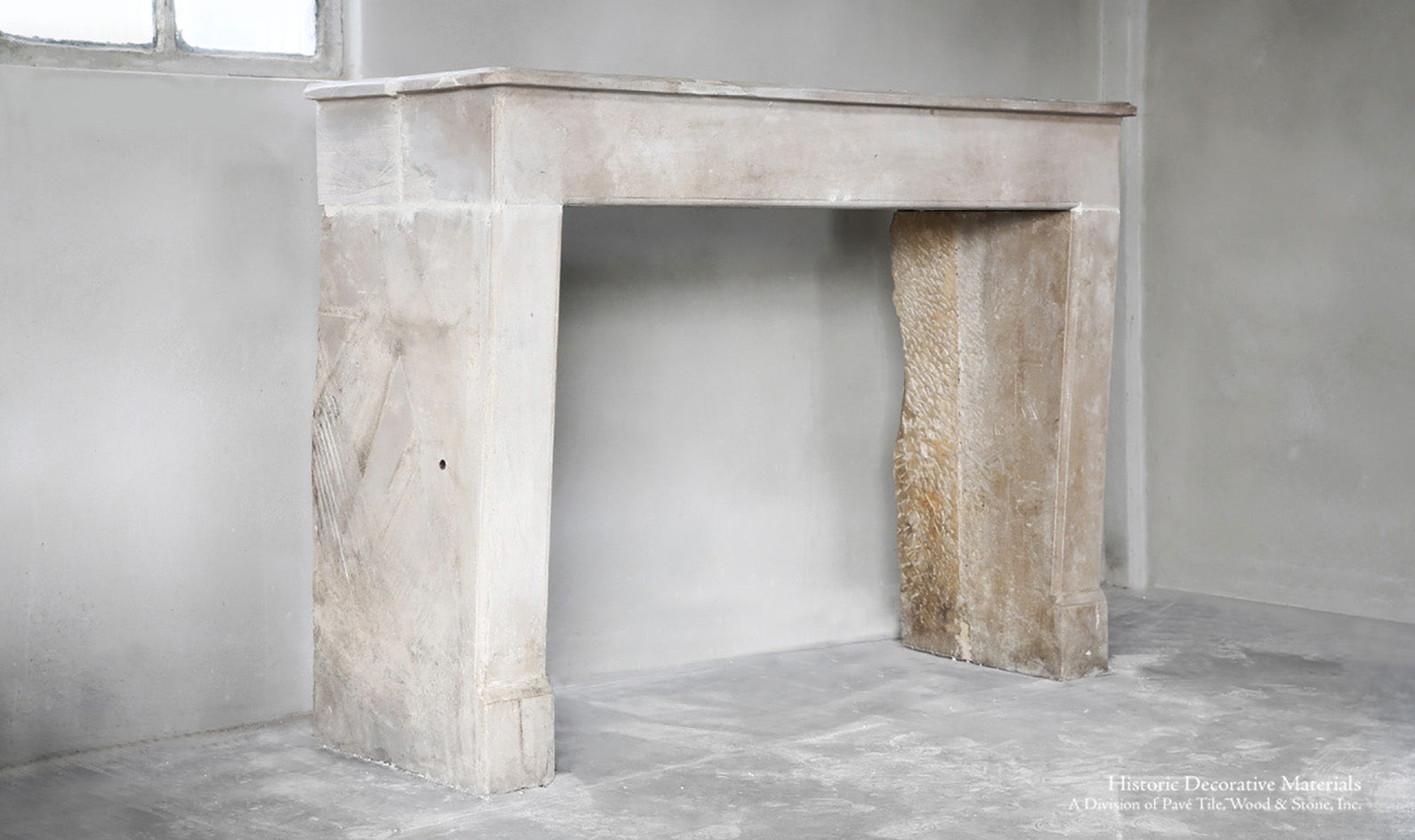 19th Century French Limestone Campagnarde Style Fireplace Mantel