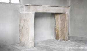 19th Century French Limestone Campagnarde Style Fireplace Mantel