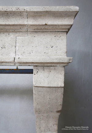 19th Century French Burgundy Limestone Fireplace Mantel Campagnarde Style