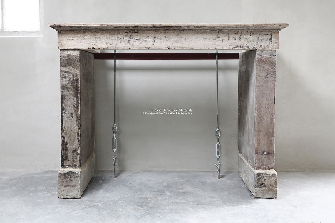 19th Century French Bourgogne Limestone Campagnarde Style Fireplace Mantel