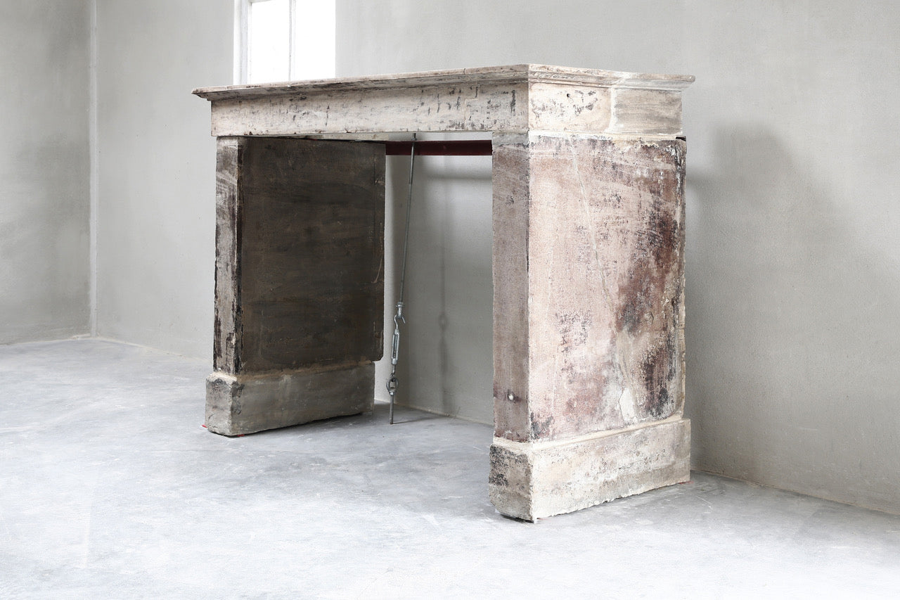 19th Century French Bourgogne Limestone Campagnarde Style Fireplace Mantel