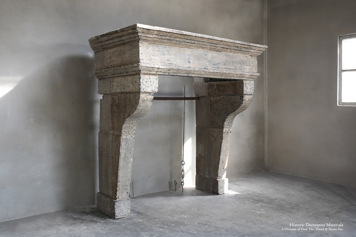 19th Century French Limestone Campagnarde Style Fireplace Mantel from Bourgogne, France