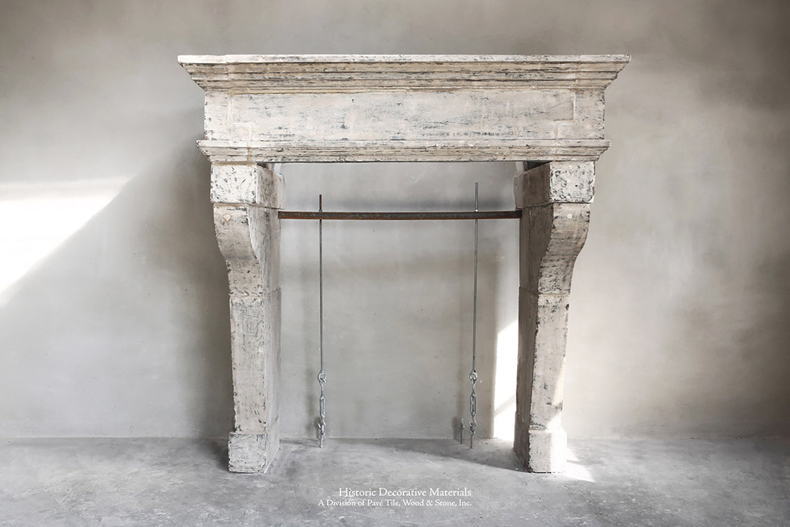 19th Century French Limestone Campagnarde Style Fireplace Mantel from Bourgogne, France