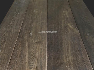 Rich olde walnut hues in our reclaimed French oak flooring is achieved through a 7-10 step oxidation process.