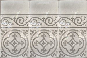 Carriage House English Encaustic Tile - English Rose & Scroll Border on Vintage Warm White