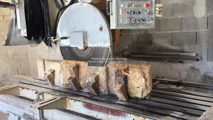 First Choice Patina Reclaimed Italian Limestone Pavers being cut into 1" thickness.  