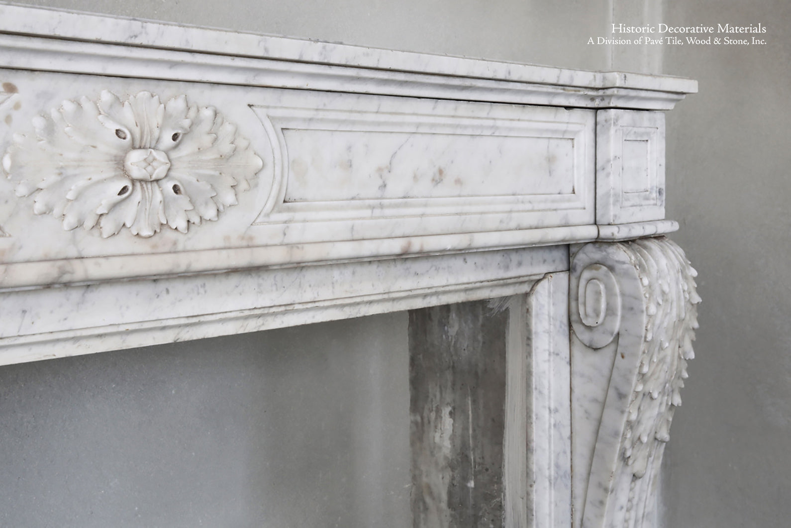 Louis XVI 19th Century Antique Bianca Carrara Marble Fireplace Mantel 