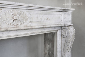 Louis XVI 19th Century Antique Bianca Carrara Marble Fireplace Mantel 