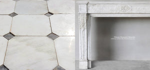 Louis XVI 19th Century Antique Bianca Carrara Marble Fireplace Mantel + 18th Century Italian Bianca Cararra and Nero Marble Cabochon Floor