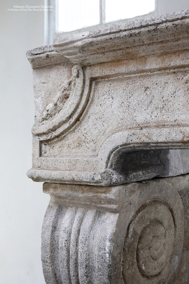 Antique 18th Century Renaissance French Bourgogne Limestone Fireplace Mantel