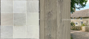 l'Art de Fez Zellige Tile in Blanc de Fez White Zellige + French Oak Floors from the Elegant Farmhouse Collection in the Belgian Farmhouse