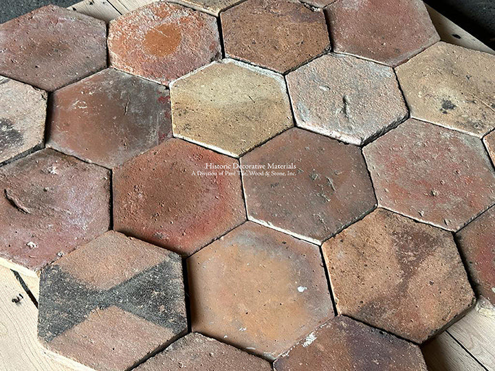 For your next kitchen project, install French reclaimed terra cotta tile flooring and hand painted kitchen cabinets.