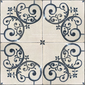 16th Century Italian Decorative Tile - Giardino on Vintage Warm White Field Tile