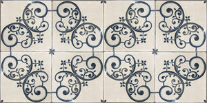 16th Century Italian Decorative Tile - Giardino on Vintage Warm White Field Tile