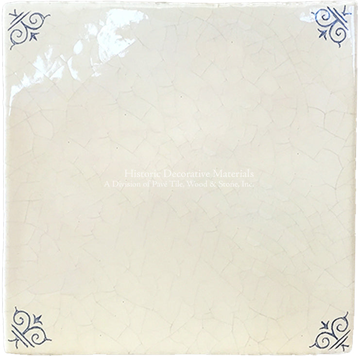 Dutch Blue 17th Century Antiqued Delft Tile: Oxtail Corner Delft Tile