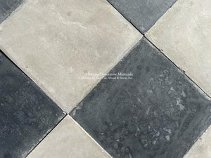 Soft Black & Broken White Antique Italian Cement Tile - CM13