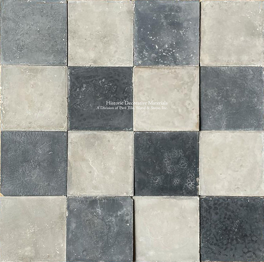 Soft Black & Broken White Antique Italian Cement Tile - CM13