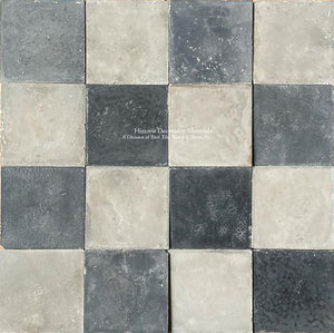 Soft Black & Broken White Antique Italian Cement Tile - CM13