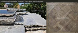 Antique Belgian Bluestone Flooring with Aged French Oak Parquet de Versailles Panels define Belgian and French interior design.