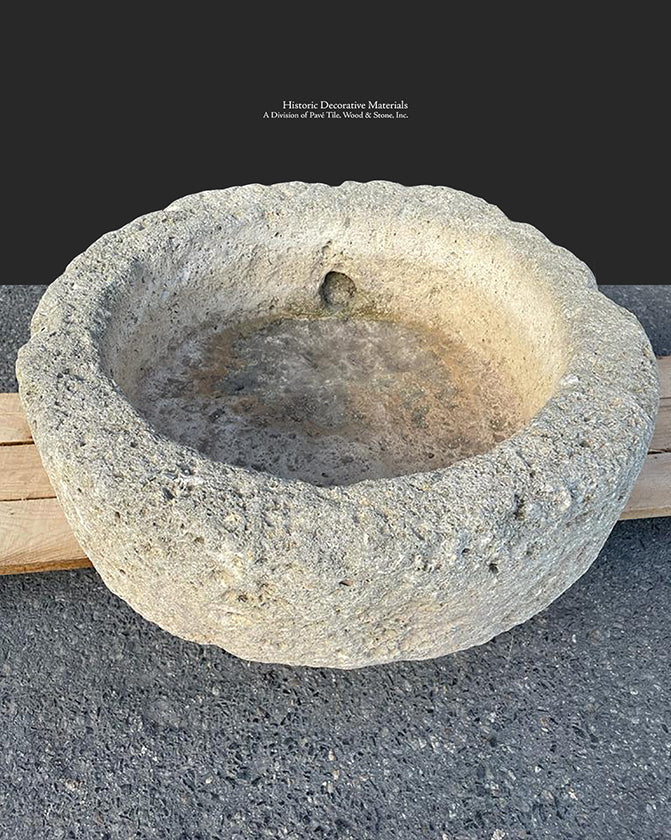 Hand-Carved Antique Spanish Limestone Wash Basin