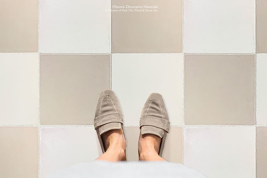 A Catalan Farmhouse 1850 Antiqued Cement Tile Collection - The Checker:  Parchment + Authentic Olde White