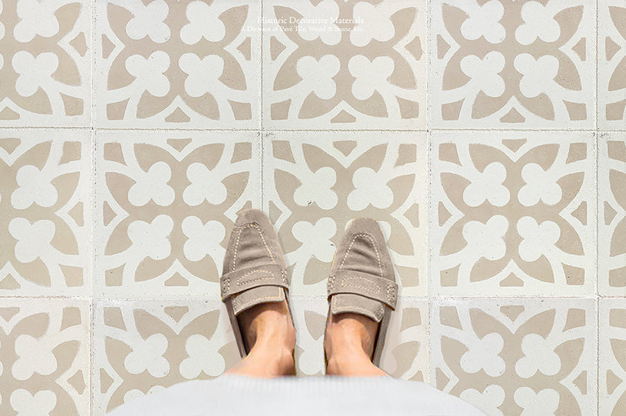 Catalan Farmhouse 1850 Antiqued Cement Tile Collection - Lucky Clover: Parchment + Authentic Olde White