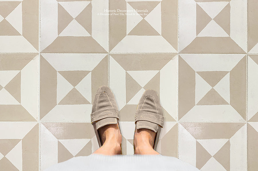 A Catalan Farmhouse 1850 Antiqued Cement Tile Collection - The Magician: Parchment + Authentic Olde White