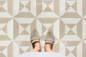 A Catalan Farmhouse 1850 Antiqued Cement Tile Collection - The Magician: Parchment + Authentic Olde White