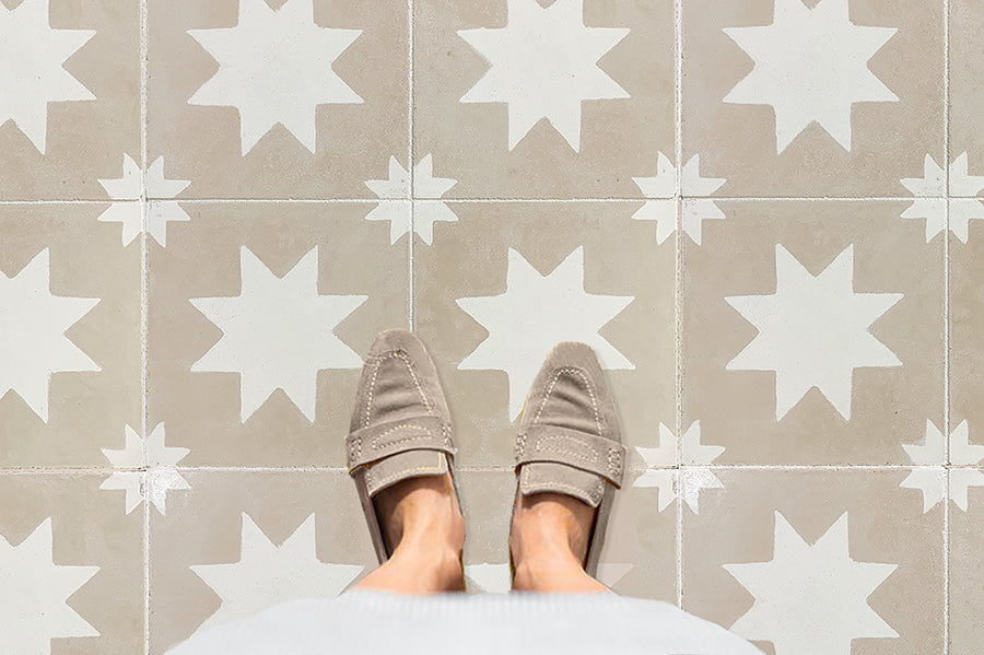 Catalan Farmhouse 1850 Antiqued Cement Tile Collection - Twilight: Parchment + Authentic Olde White