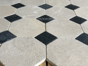 Install antique French limestone octagon & cabochon for a timeless entryway or foyer.
