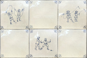 Decorative Oxtail corners and Children at Play motifs of Antique Delft Tiles elevate interiors.