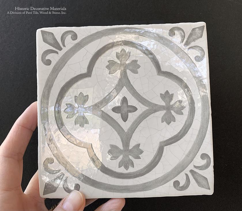 Carriage House English Encaustic Tile - English Rose on Vintage Warm White