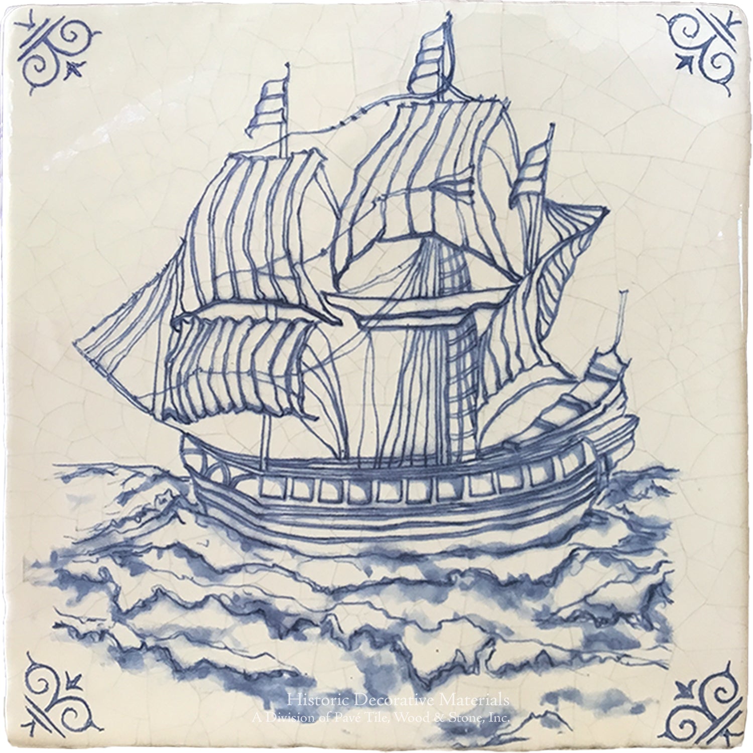 Sailing Ships are 17th Century Antique Delft Tile motifs that remain popular.