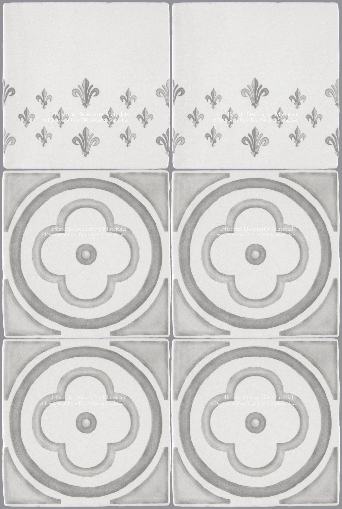 Vintage French encaustic decorative walls tiles create pattern kitchen backsplashes.