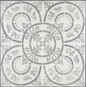 French Encaustic Decorative Wall Tile " Rosace: Queen's Country House"