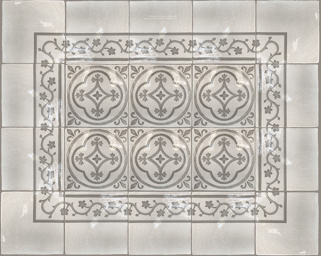 Carriage House English Encaustic Tile Collection - Oak Leaf Border, Oak Leaf Corner & English Rose on Vintage Warm White