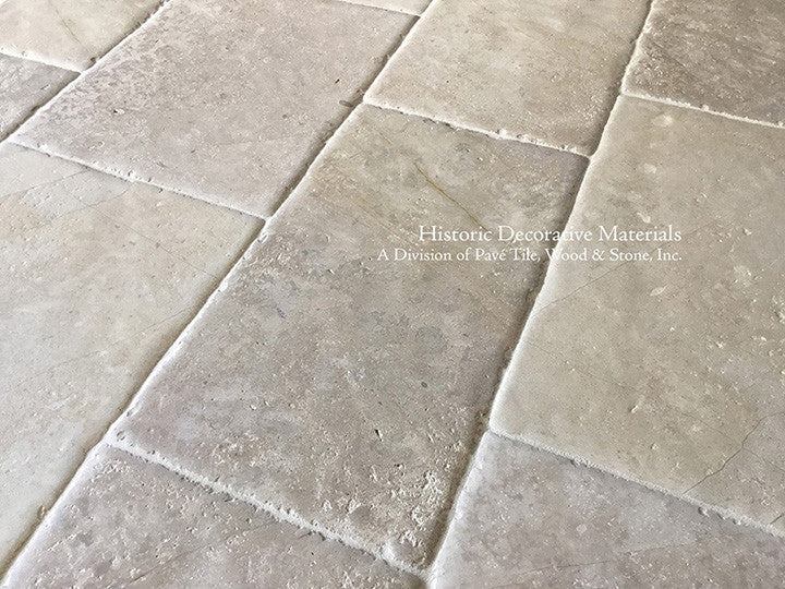 Satin patina is a hallmark of antique French limestone flooring.