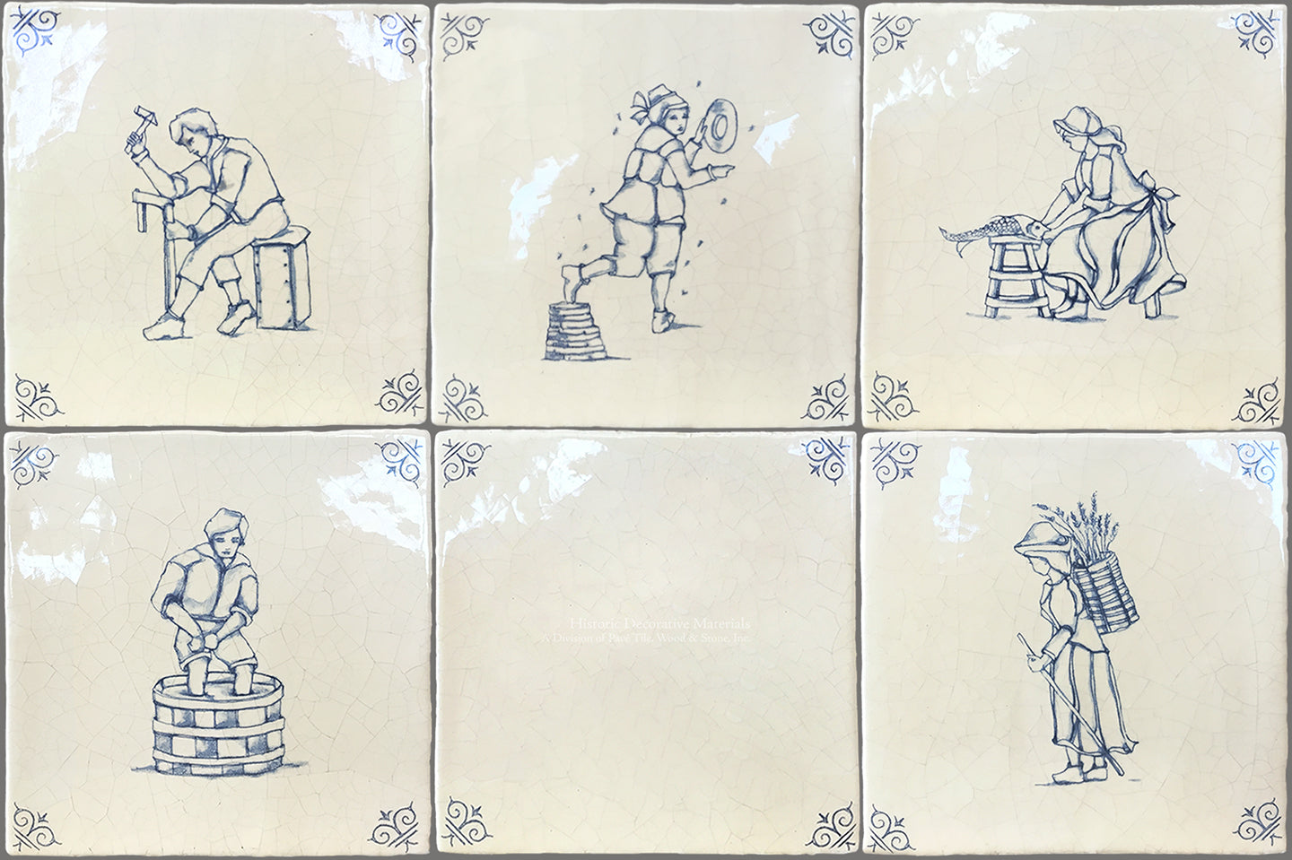 Antique Delft tiles will show age and crazing which are fine cracks in the glaze.