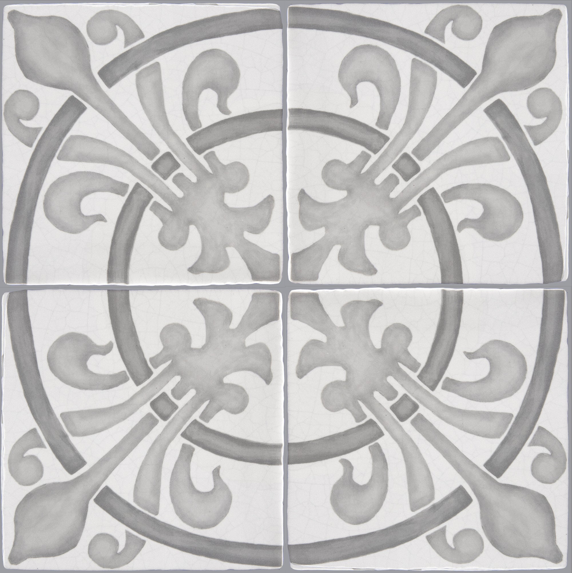 French Encaustic Decorative Wall Tile "Rosace: Fleur de Lys"