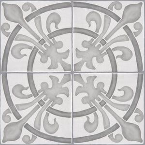 French Encaustic Decorative Wall Tile "Rosace: Fleur de Lys"