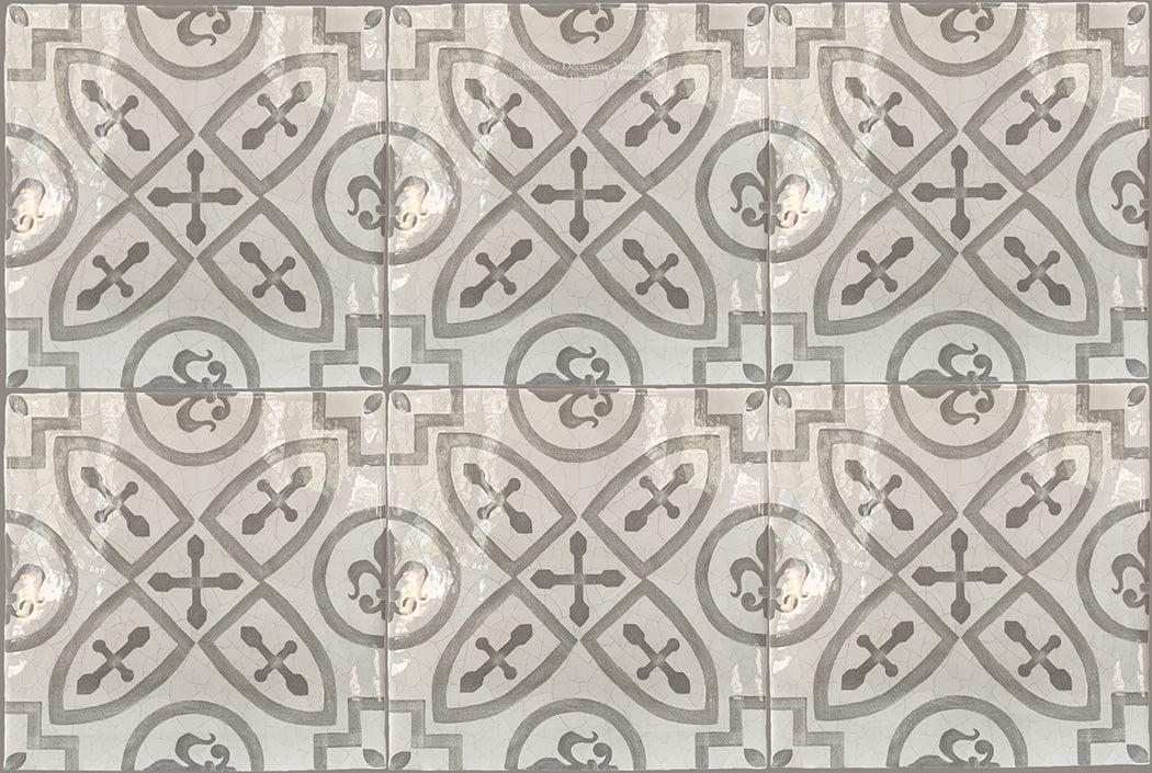 Carriage House English Encaustic Tile Collection - King's Medallion on Vintage Warm White