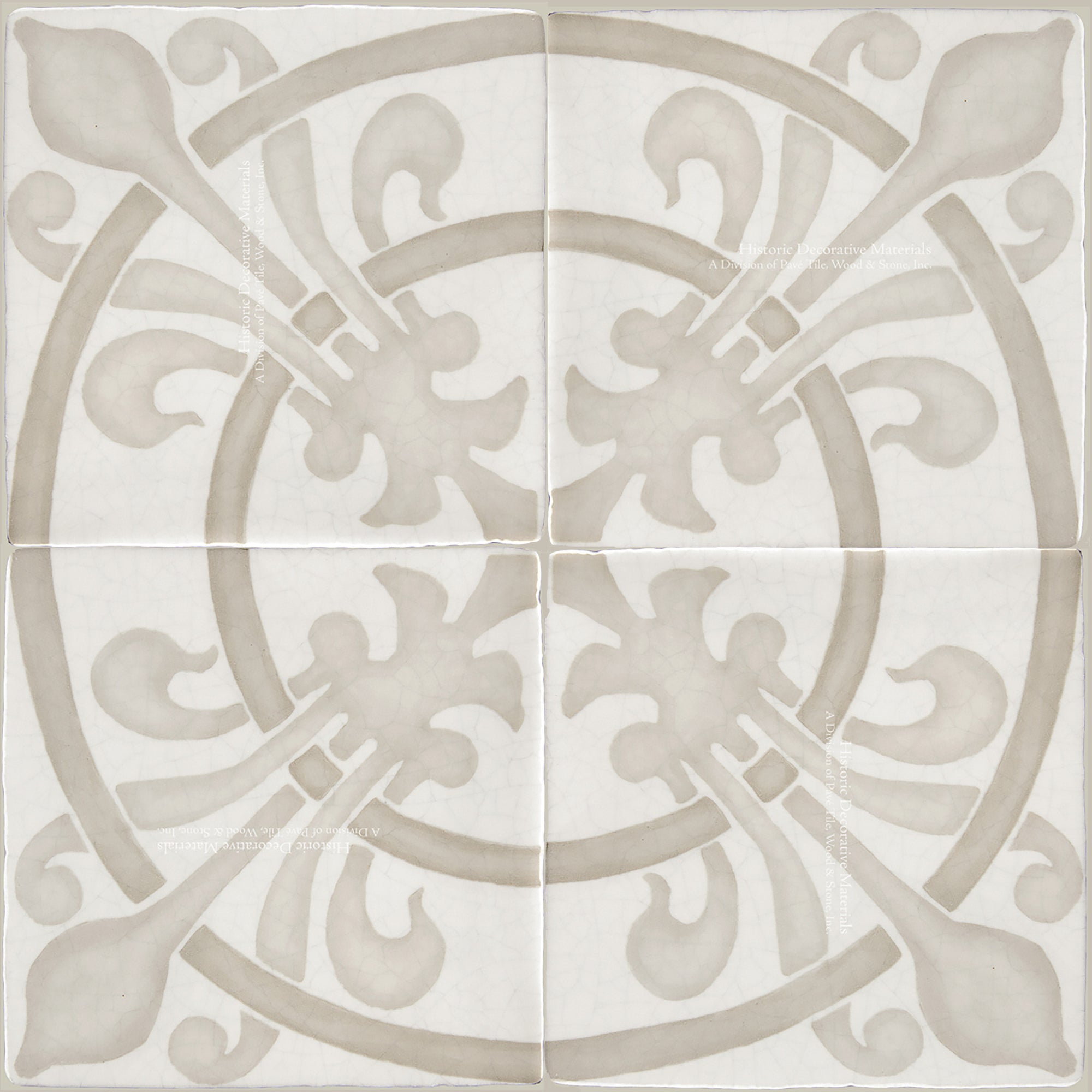 French Encaustic Decorative Wall Tile "Rosace: Fleur de Lys"